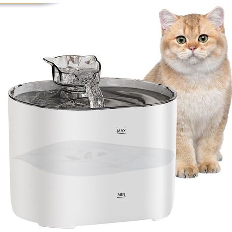 Katzentrinkbrunnen, Tränke, 2,2 Liter Fassungsvermögen, leise, inklusive Filter, Wasserpumpe und EU-Adapter. Garantiert BPA-frei (weiß).