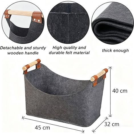 2 X Panier à Jouets 55 Litres en Feutre Pliable -45x32x40 cm-Tout pour Salon et Chambre - Stockage Bois de Chauffage, Journaux, Couvertures (1/5)
