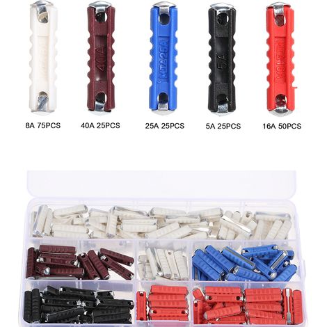 Boîte assortie de fusibles continentaux, 200 pièces, fusible torpille à action rapide, pour voiture classique, 5A, 8A, 10A, 16A, 25A, ensemble automobile allemand/européen, Type Dia 6mm (1/5)