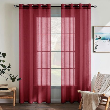 Couleur Pure Rideaux De Fenêtre Transparents Lisse Panneaux Voile De Fenêtre Rideaux Élégant Traitement pour Chambre Salon Rideaux à Oeillets 2 Panneaux 140x175cm Rouge (1/5)