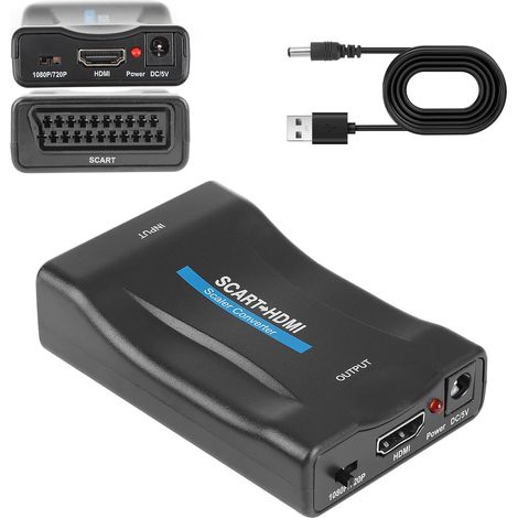 SCART-zu-HDMI-Konverter für 720p/1080p-Video und -Audio, Set-Top-Box, VHS, Videorecorder, Wii, Xbox, PS1, PS2, PS3, DVD und Blu-ray