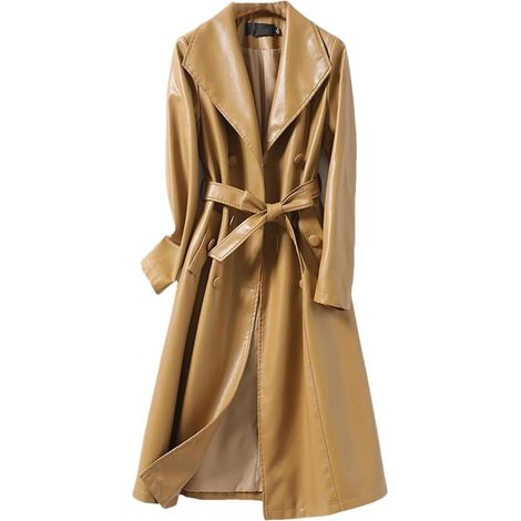 Trench-coat en peau de mouton pour femme, longueur midi, double boutonnage, veste en cuir fendu à lacets (1/5)
