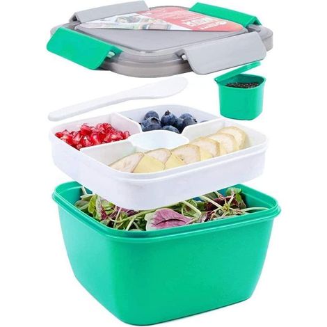 Lunchbox Bento 3 Fächer auslaufsicher mikrowellenfest 1500 ML Grün (1/5)