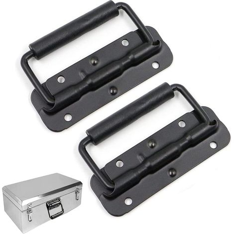 Poignée de Boîee à Ressort, 2 Pièce Poignée Pliante, Poignée de Flight Case, Poignée Pliante Métal, Poignée à Ressort de Boîte à Outils, 120mm(Noir)