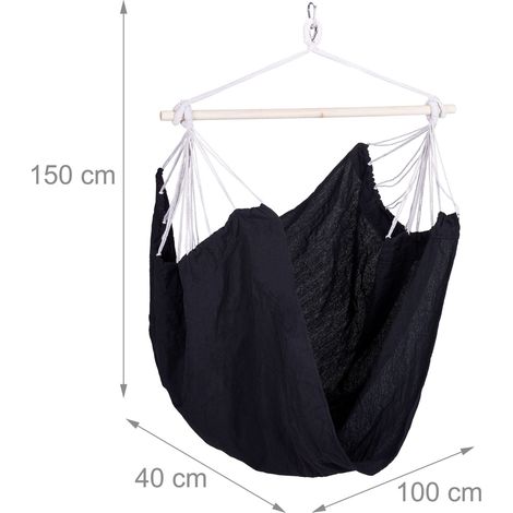 Hamaca colgante de algodón 100 x 200 cm asiento cómodo para interior exterior estilo acogedor negro 130013037 (1/3)