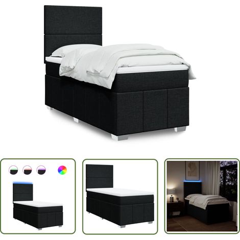 vidaXL Sommier à lattes de lit avec matelas Noir 100x200 cm Tissu (1/5)