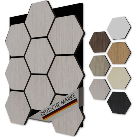 AKUSTIKO 3D Hexagon Wandpaneele Akustik Filz MDF Holzstruktur Wandverkleidung (5 Paneele, Oak Smoked)