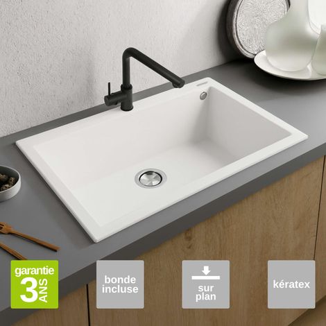 Évier à encastrer 1 Cuve 72x40x20cm - Quartz Blanc - Kera SE FRÉCAN (1/3)