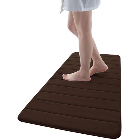 Tapis de bain en mousse à mémoire de forme de 1,5 cm d'épaisseur, 40,6 x 61 cm, doux, absorbant et antidérapant, gris café. (1/5)