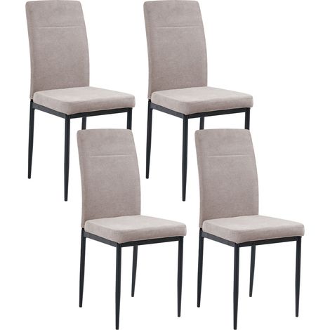 Set of 4 Fabric Dining Chairs Taupe Upholstery Iron Black Legs Armless Dining Room RINER