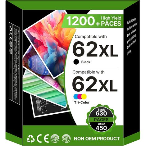 Cartouche 62xl Noir et Couleur Compatible pour HP 62 pour HP Envy 5640 5540 (1/5)