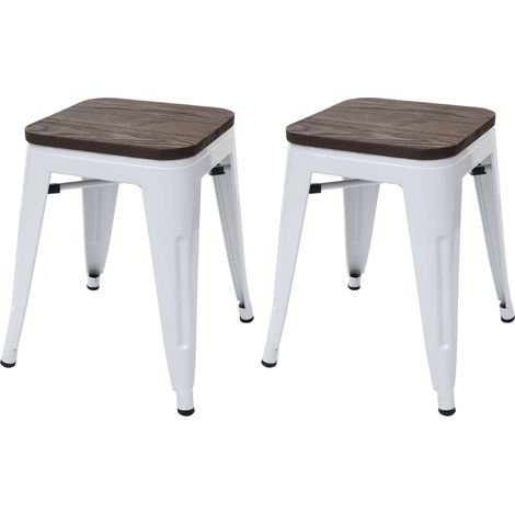 Set 2x sgabelli poggiapiedi bistrot design industriale HHG-397 legno metallo verniciato bianco