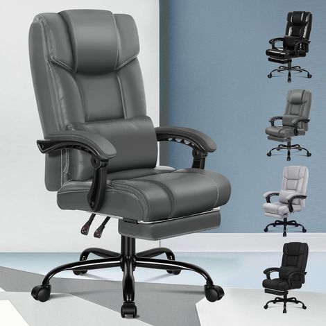 Ergonomischer Bürostuhl mit Fußstütze und hoher Rückenlehne PU-Leder Grau (1/5)