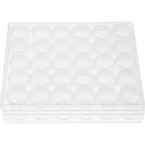 Lot de 30 petits pots ronds transparents en plastique pour ranger perles et bijoux, avec boîte rectangulaire (1/5)