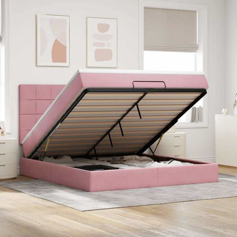 Cadre de lit ottoman avec matelas rose 160x200 cm velours (1/5)
