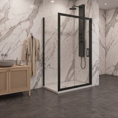 Porta scorrevole con lato fisso in vetro temperato trasparente 6mm H190 profili nero opaco - PORTA 170 - FISSO 70 (1/3)