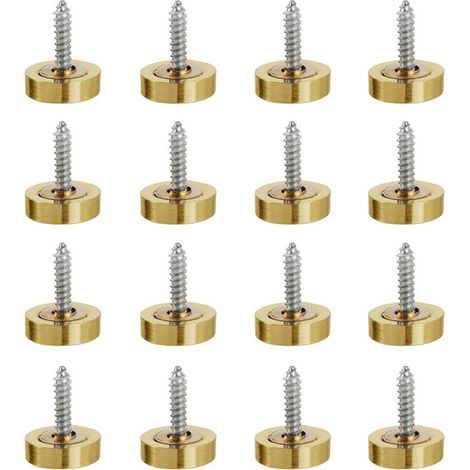 16 Pièces 16 mm (3/5 ") Vis de Miroir en Acier Inoxydable Capuchons Décoratifs Clous de Couverture pour Tables de Miroir Plaques de Bain Armoires Panneaux de Verre (1/4)