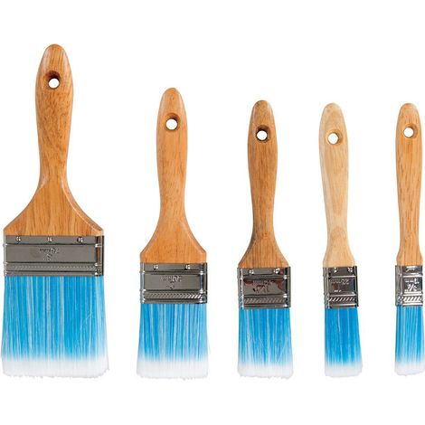 Silverline – Lot de 5 pinceaux plats 19-25-40-50-75 mm – Soies synthétiques effilées – Virole acier inoxydable pour peinture bois et laques (1/3)