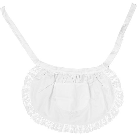 Demi-tablier de cuisine en coton blanc pour femmes, ourlet en dentelle, avec poche (1/5)