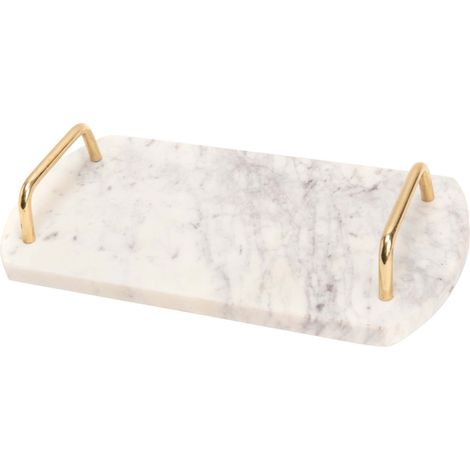 Plateau de service poignées en métal 30 x 15 cm Marbre blanc