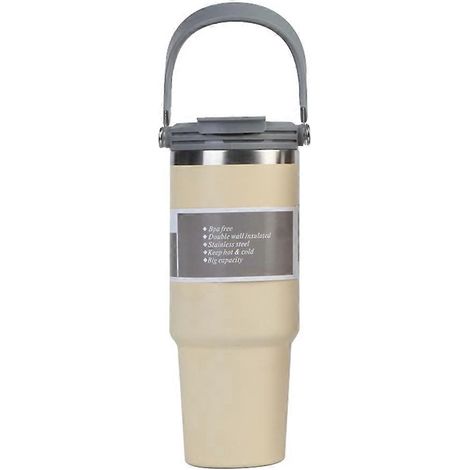 Isolierte 887 ml (30 oz) Flasche mit Griff und faltbarem Strohhalm, aus doppelwandigem Edelstahl, auslaufsicher, ideal für Reisen. (1/5)