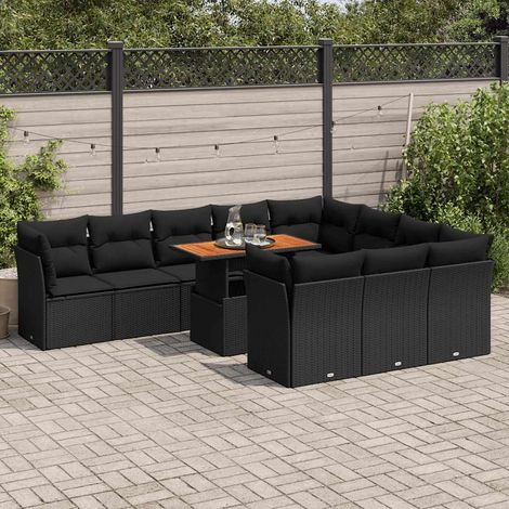 11-tlg. Garten-Sofagarnitur mit Kissen Schwarz Poly Rattan vidaXL (1/5)