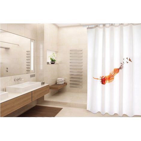 Rideau de douche Polyester INDIA 180x200cm QUALITE PREMIUM Orange & Blanc - Anneaux inclus MSV