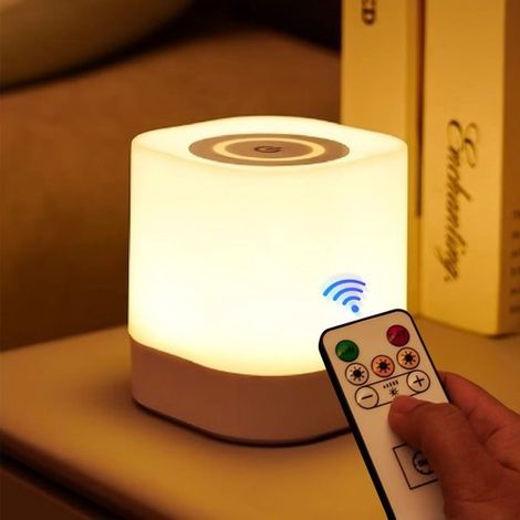 Lámpara de mesa táctil, recargable por USB de 2600 mAh, regulable sin escalonamientos con 3 colores, control remoto, portátil, dormitorios (1/5)