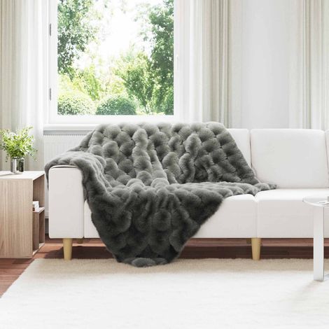 Rutschfeste Decke aus Kunstkaninchenfell Olite Dunkelgrau