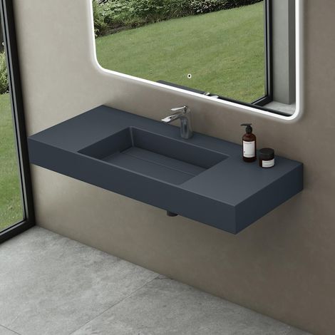 doporro Waschbecken Waschtisch 120x48x13 cm mit verstecktem Ablauf in matt Anthrazit aus Mineralguss als Aufsatzwaschbecken und Hängewaschbecken geeignet Colossum12-M