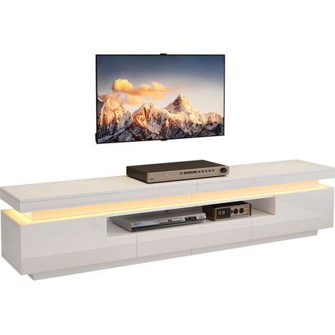 ELVMI Mueble de TV con 2 Armarios en L 1 Cajón y Nicho Semiabierto LED para Salón en Tablero Blanco 175 x 38 x 45 cm (1/5)