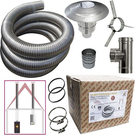 MBM – Kit complet de fumisterie – Tuyau flexible en acier inoxydable 316 – 3 m de long, diamètre 80 mm, intérieur lisse – Conforme norme CE EN 1856-2