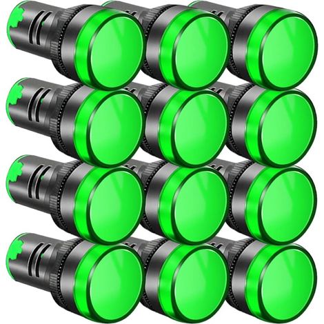 Lot de 12 indicateurs d'alimentation LED 22 mm 220 V-380 V AC/20 mA, panneau de signalisation pilote LED, lumière clignotante LED, vert
