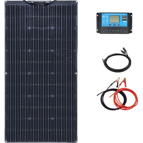 Kit de panneau solaire 100W, kit solaire flexible et haute efficacité 12V, boîte de jonction étanche IP65, énergie autonome pour camping-car, bateau, maison et camping, kit 12V 100W (1/2)