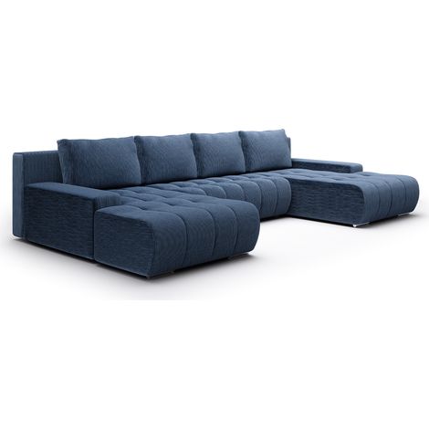 Canapé U 5 places convertible coffre Jonas velours côtelé Bleu