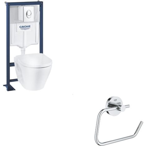 GROHE Pack inodoro suspendido sin aro cerámico Solido + Dispensador de papel de pared Essentials