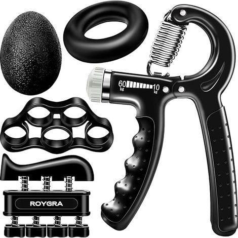 Grip Strength Trainer - Adjustable 10-60 Kg - Hand And Forearm Exerciser Set - For Rehabilitation Fitness Climbing Musicians - 5 Pieces (1/5)