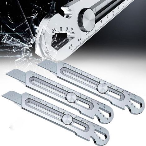 Cutter rétractable professionnel, couteau utilitaire polyvalent robuste de 18 mm, couteau utilitaire robuste en acier inoxydable pour la maison, l'école, le bureau (argent, 3 pièces) (1/4)