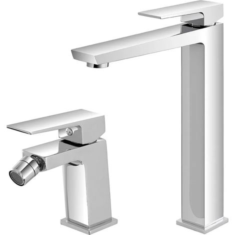 Set di rubinetti lavabo alto e bidet finitura cromo con piletta Kubo (1/5)