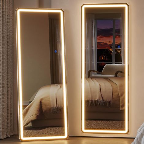 Miroir sur Pied avec LED - 160 x 50 cm, Grand Miroir Mural Lumineux, Miroir en Pied LED 3 Couleurs (1/5)