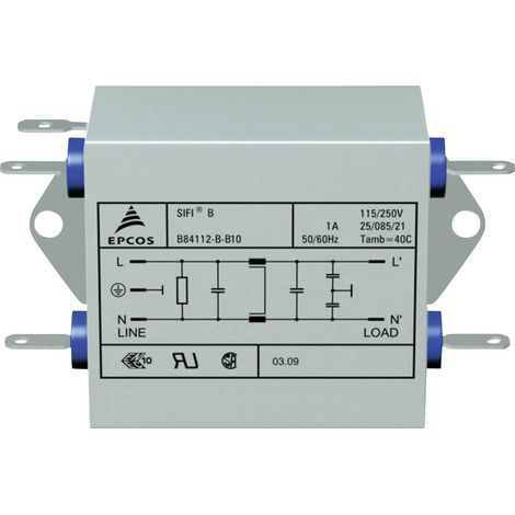 Filtre antiparasite TDK B84112BB120 ignifugé 250 V/AC 20 A 1.8 mH (L x l x H) 84 x 125 x 38.1 mm 1 pc(s) (1/2)