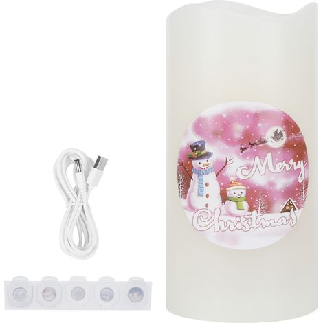 veilleuse-Lampe de bougie LED avec projection décorative – 6 motifs festifs pour Noël, anniversaires et soirées – Batterie rechargeable intégrée – ABS/Paraffine – 1 lampe + 5 cartes motifs (1/5)