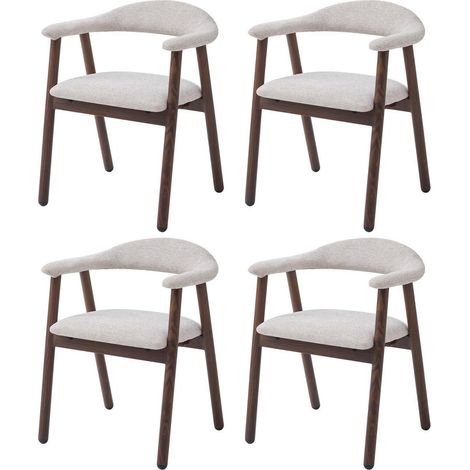 Esszimmerstühle 4er Set, Polsterstühle mit Armlehnen, Stoff, Holzoptik Beine, Beige/Dunkelbraun (1/5)