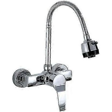 Robinet mural en laiton antique pour salle de bain et cuisine, avec deux poignées, bec pivotant à 360°, valve en céramique, entraxe de 15 cm. (1/5)
