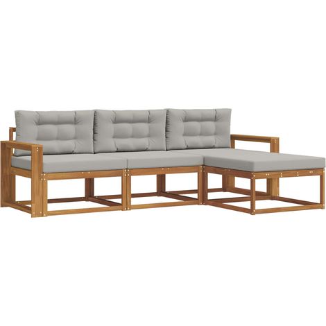 vidaXL Outdoor Sofa Set with Cushion 4 pcs Natural and Light Grey (1/4)