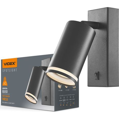 Applique murale noire orientable avec interrupteur, tube avec éclairage d'accentuation GU10 Videx (1/4)
