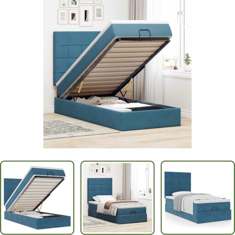 Sommeil confortable - Cadre de lit ottoman avec matelas bleu foncé 100x200 cm velours (1/5)