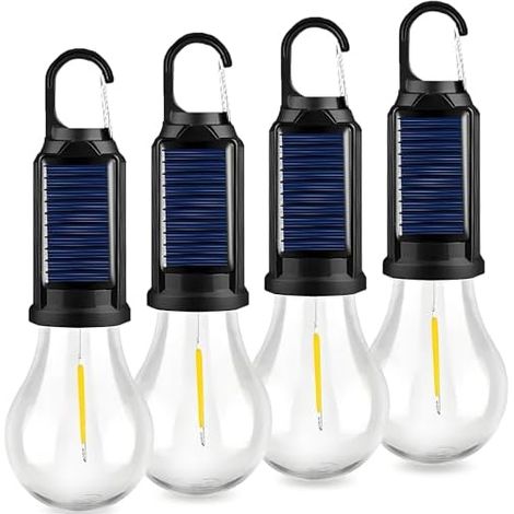 Lanterne Solaire LED Rechargeable - 360° Éclairage - 3 Modes (Plein/Dim/SOS) - IPX4 - Pour Camping, Secours, Intérieur Extérieur - Lot de 4 (1/3)