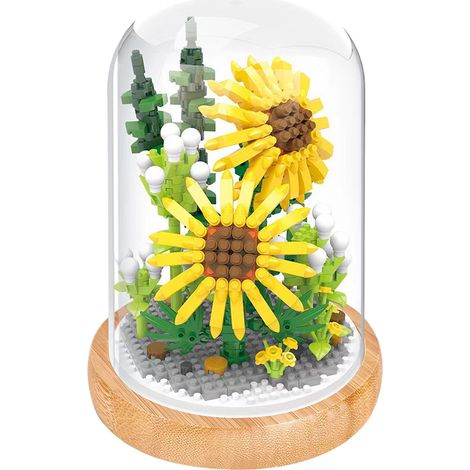 Mini blocs de construction de plantes à monter soi-même, bouquet de fleurs, décoration pour plantes en pot, tournesol jouet avec couvercle de protection (1/5)