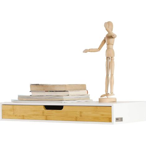 Sobuy – Étagère murale FRG93WN – Tiroir en bois et bambou – Dimensions L60xP24xH8cm – Système de suspension invisible – Charge max 5kg (1/5)